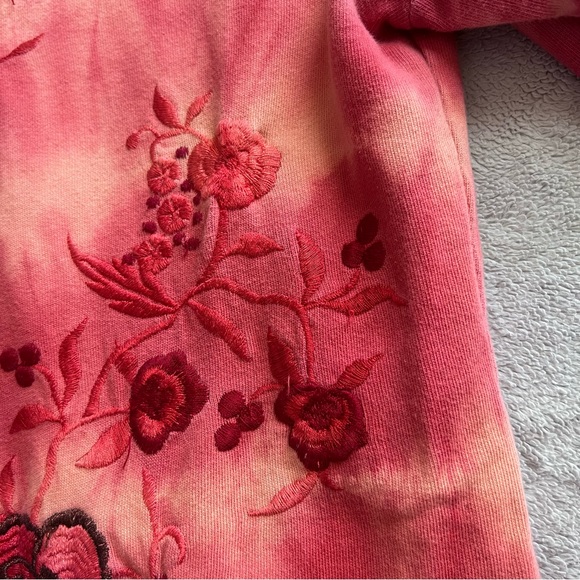 Free People Boho Floral Embroidered Tie Dye Distressed Zip-Up Hoodie Sweatshirt - Picture 7 of 17